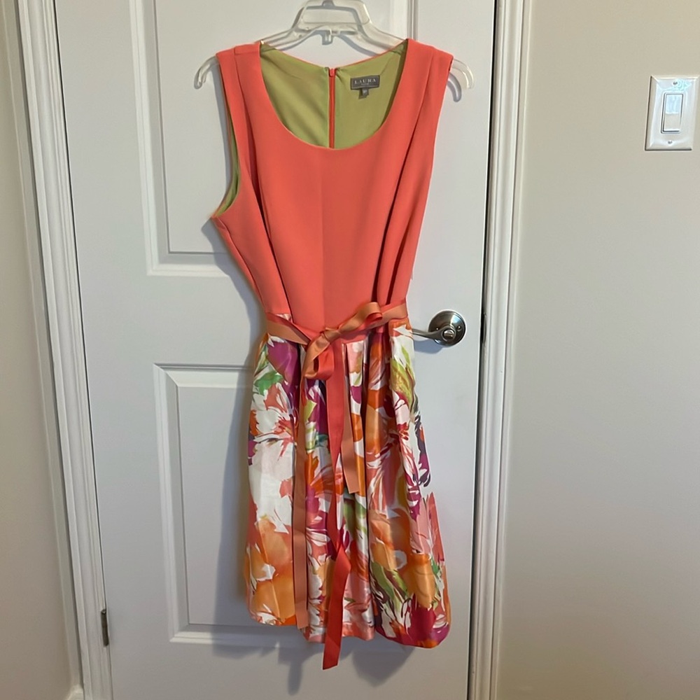 Calvin Klein Coral Floral Fit-and-Flare Dress